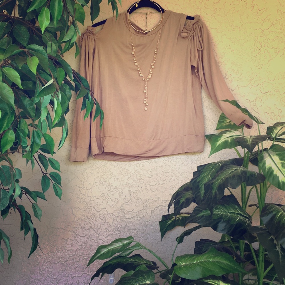 taupe cold shoulder top